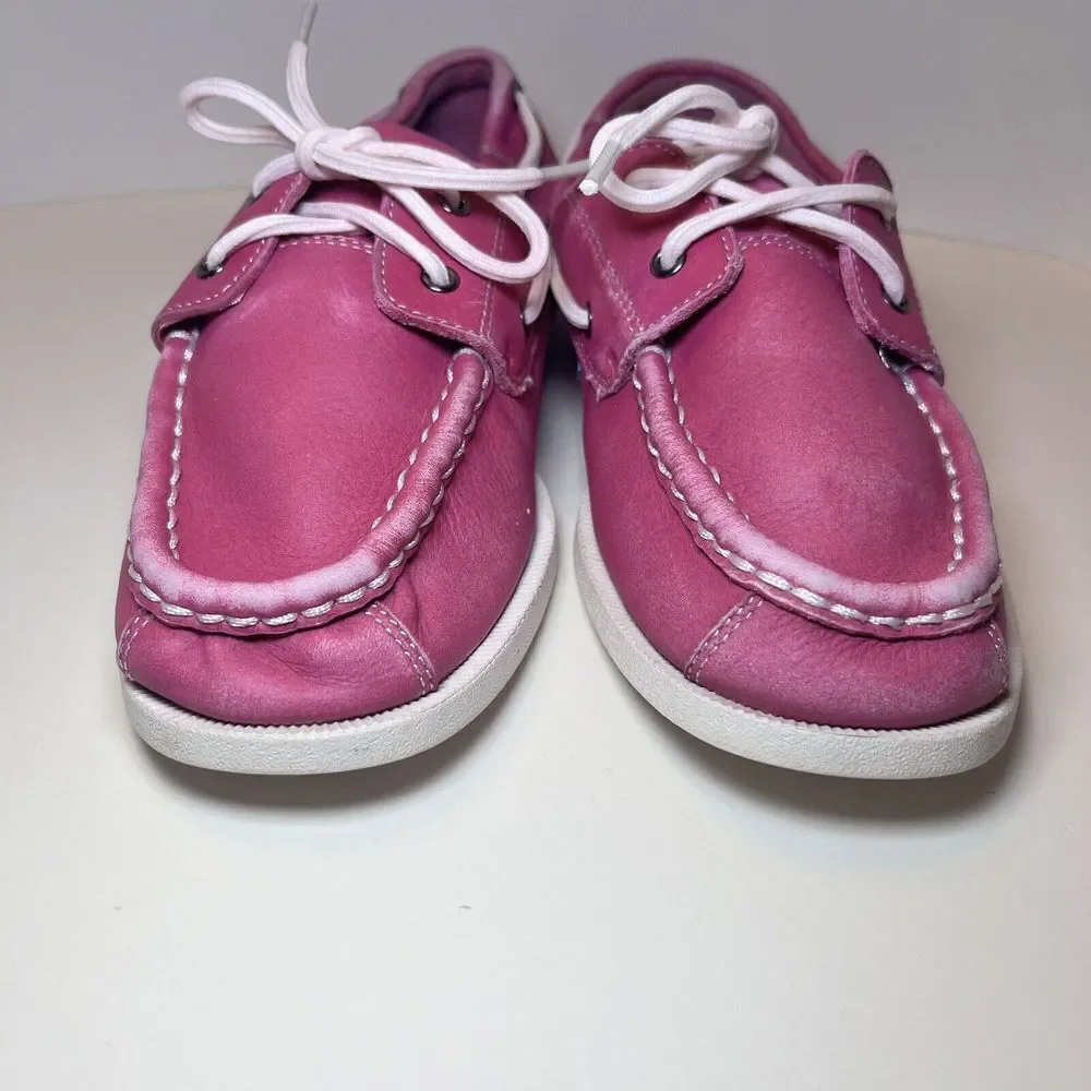 Dark‎ Pink Leather ROCKPORT Top Sider Loafers Girls Size 3 —USED/FADING